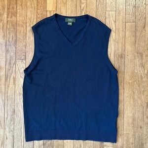 Eddie Bauer Navy Blue Cotton Cashmere V Neck Sweater‎ Vest Size L Academic